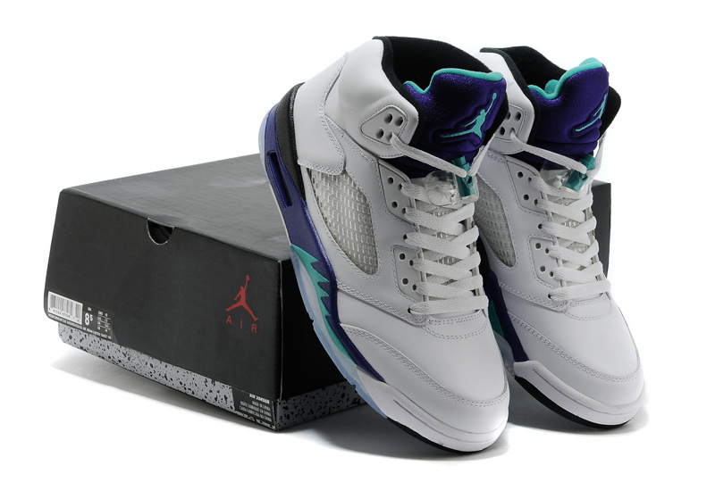 Air Jordan 5 Mens Shoes White/Viole/Blue Online
